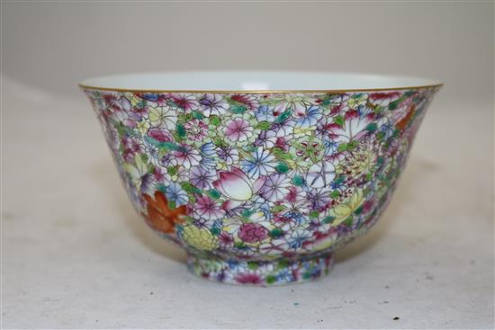 A Chinese famille rose thousand flower bowl, Daoguang mark, 20th century, 14cm